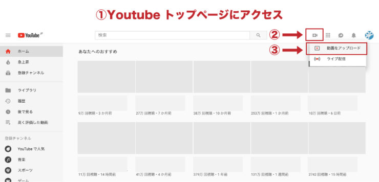 Youtubeに動画をアップする方法１